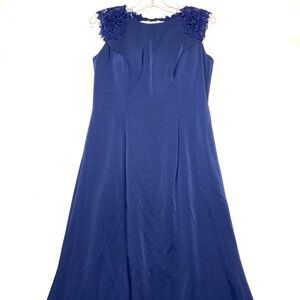 Kleinfeld Maxi Dress Womens 8 Navy Blue Bra Padded Lace Details Keyhole Back